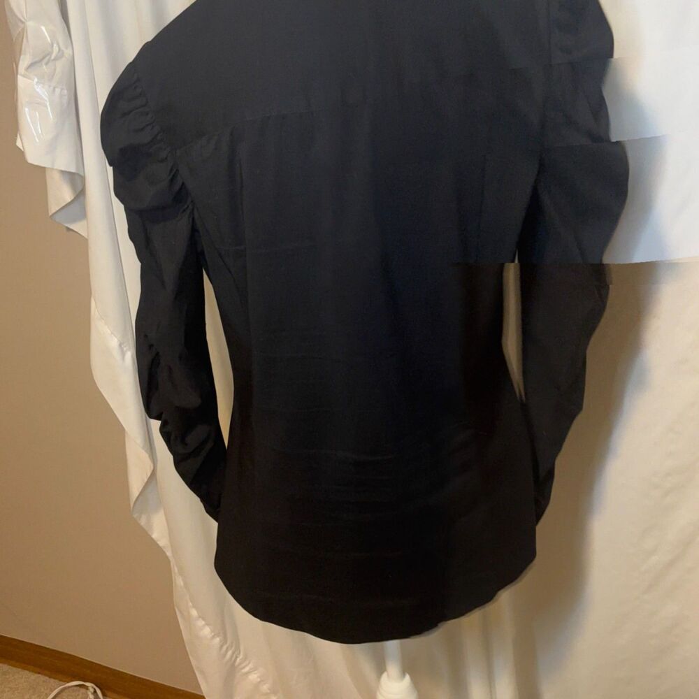 INC International Concepts Black Ruched Sleeve Button-Up Blouse Top - Picture 3 of 7